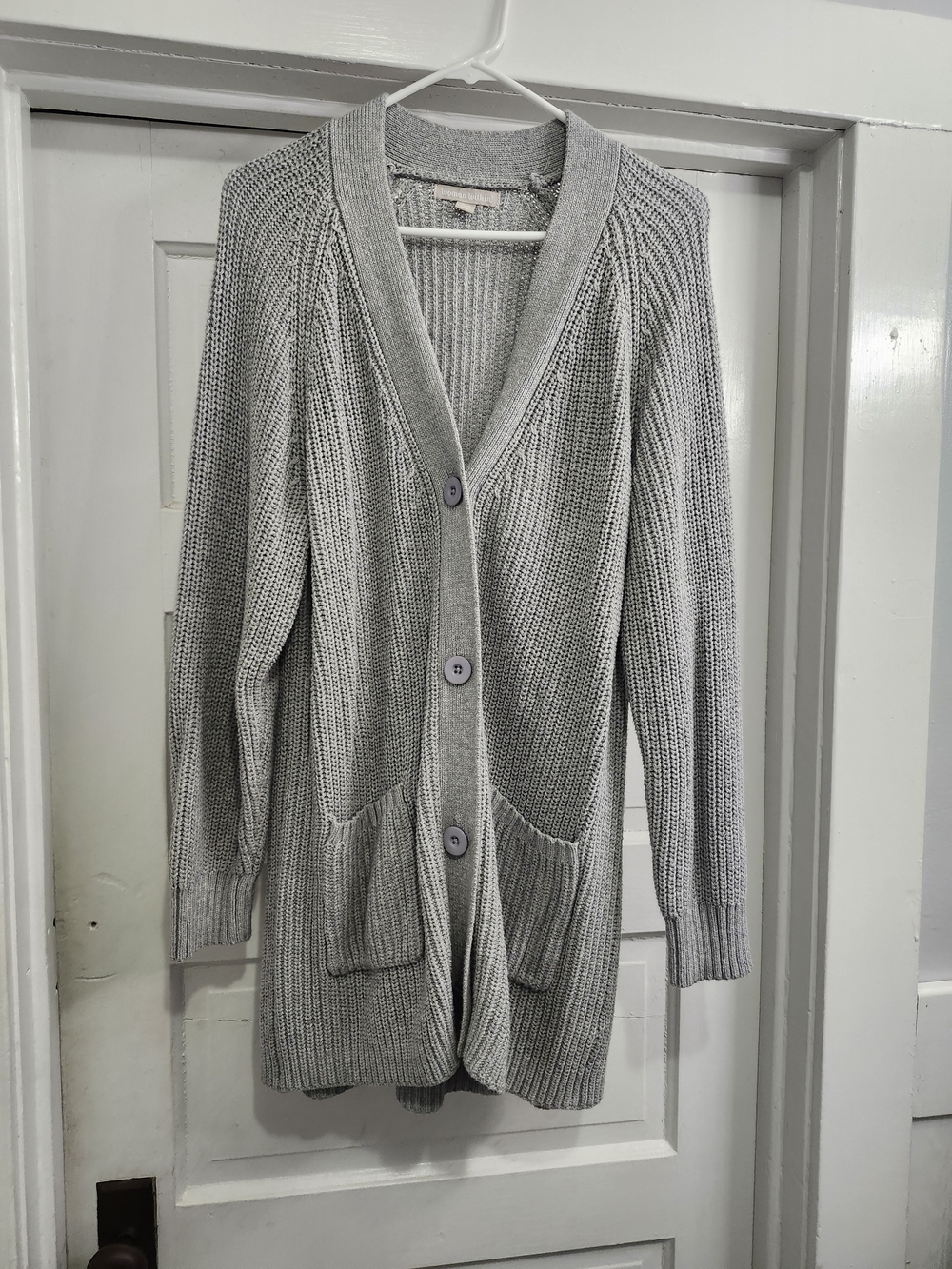 Woman Within Light Gray Button-Front Knit Cardigan